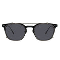 Black sunglasses with dark lenses on a white background