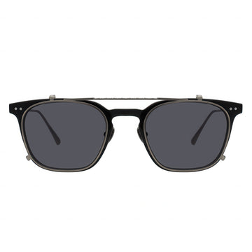 Black sunglasses with dark lenses on a white background