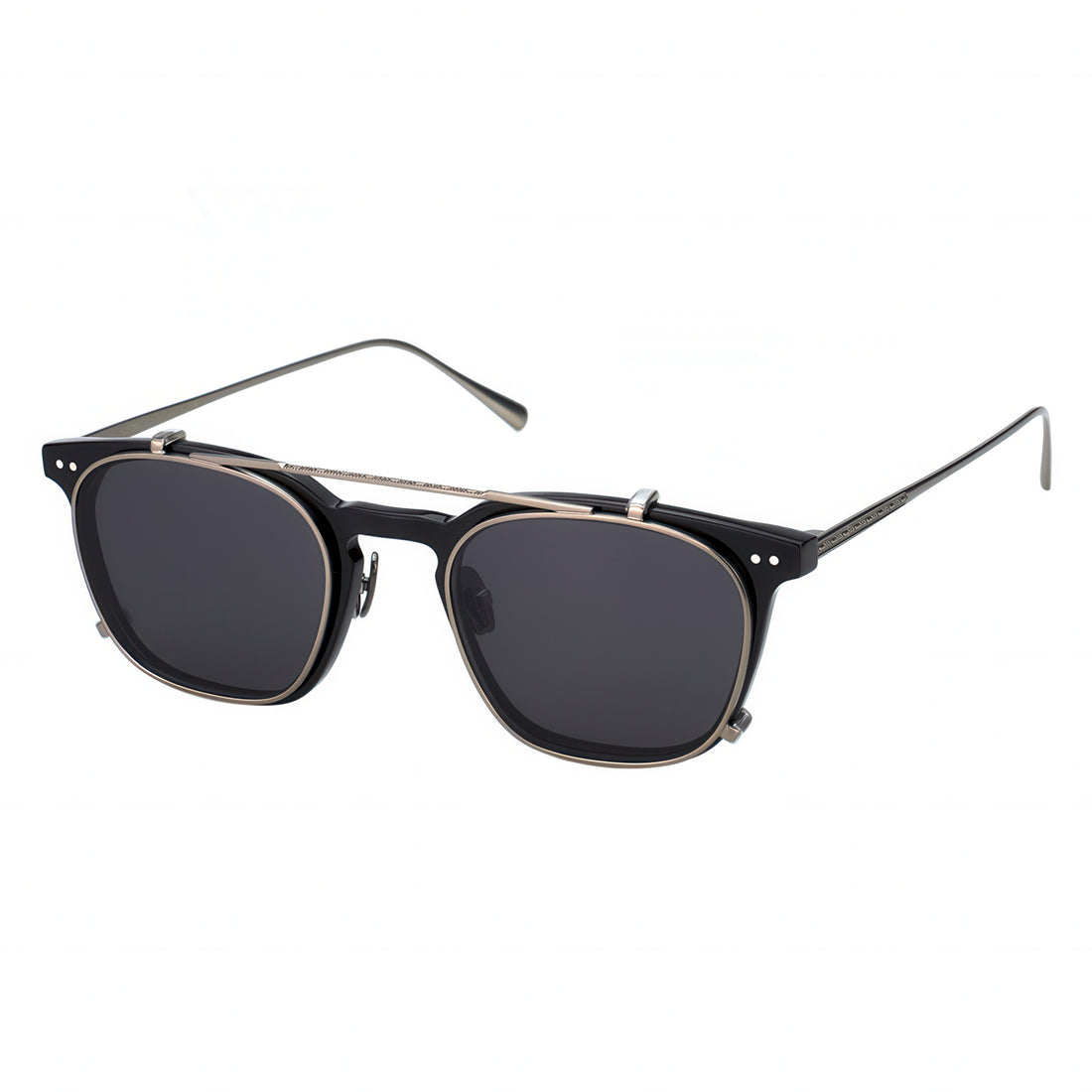 Black sunglasses with dark lenses on a white background