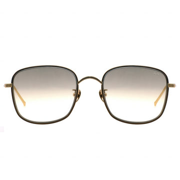 Square sunglasses with gold frame and gradient lenses on a white background