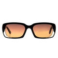 Narrow rectangle Sunglasses with black frame and orange-tinted lenses 