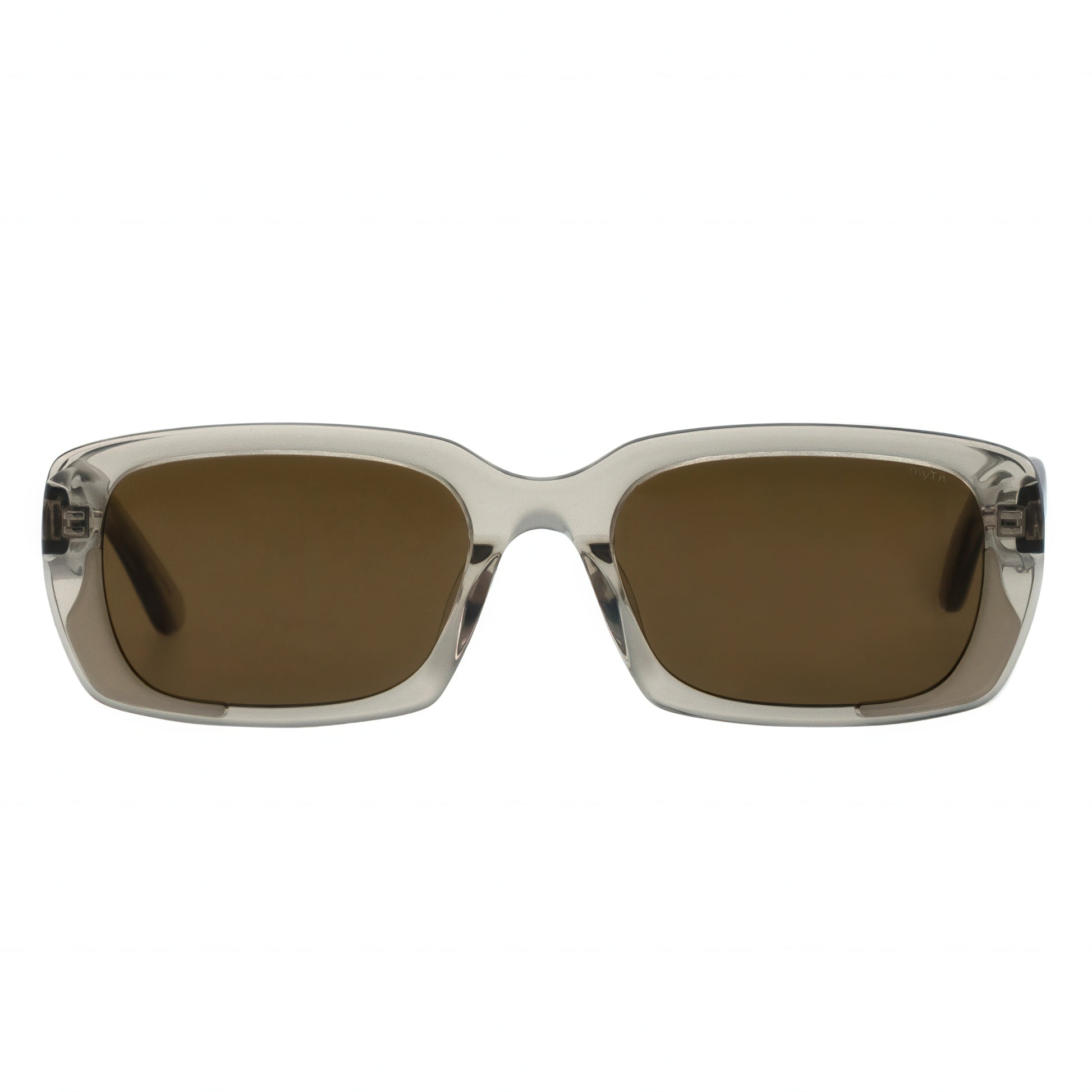 Rectangle sunglasses with clear frame and brown lenses 