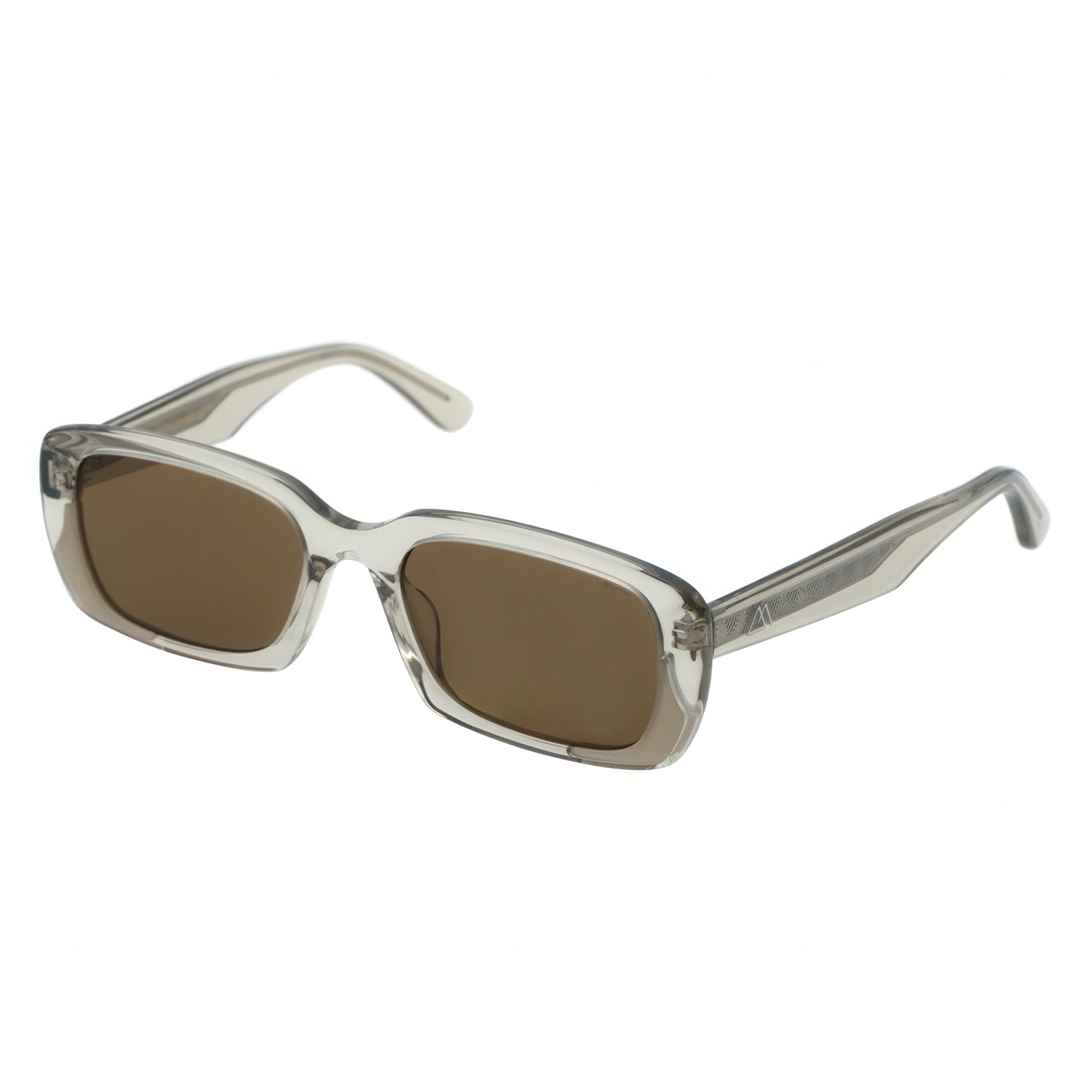 Rectangle sunglasses with clear frame and brown lenses 