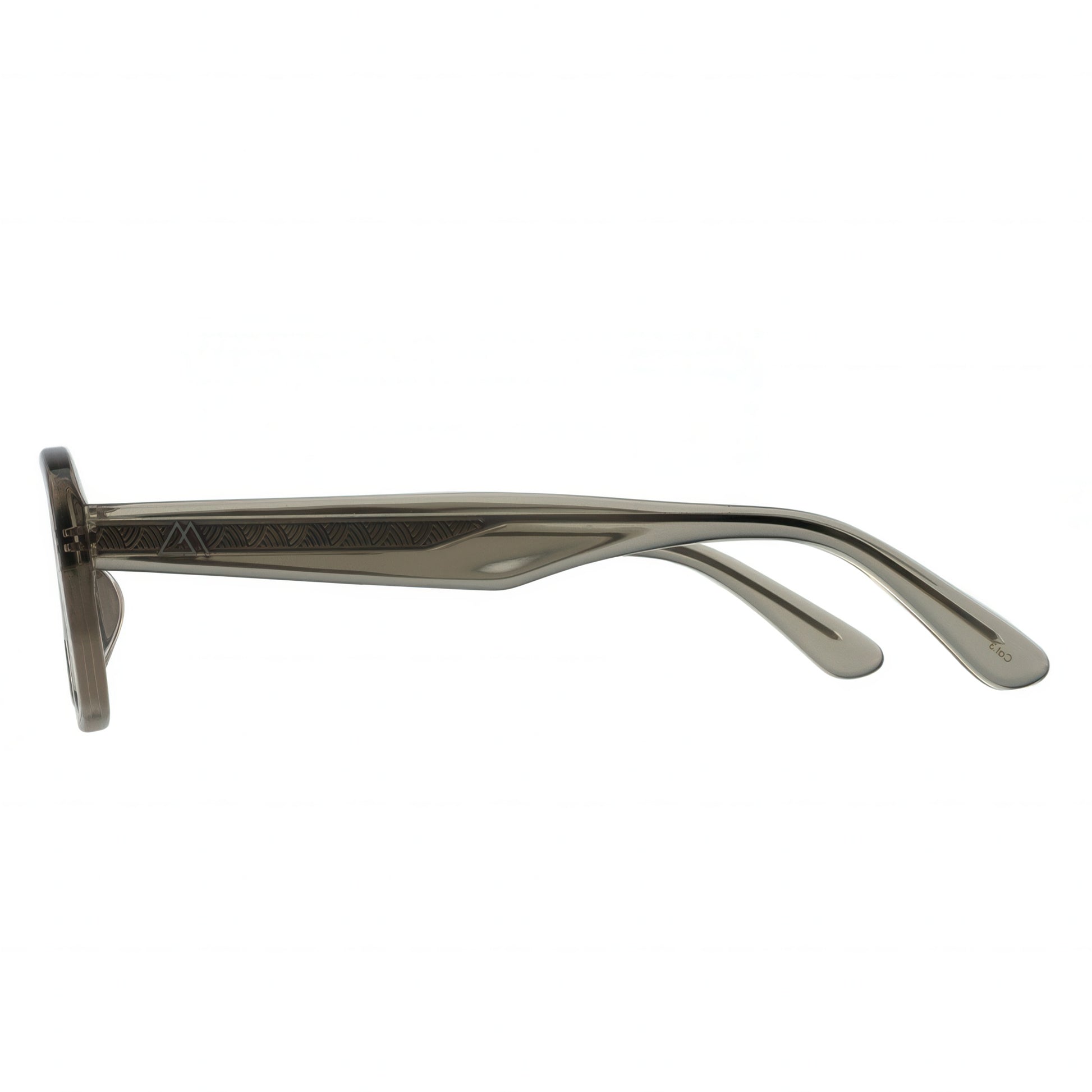 Silver sunglass frame on a white background