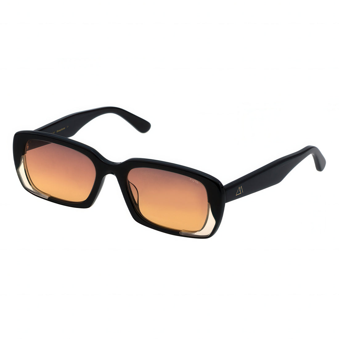 Black rectangle sunglasses with orange gradient lenses 
