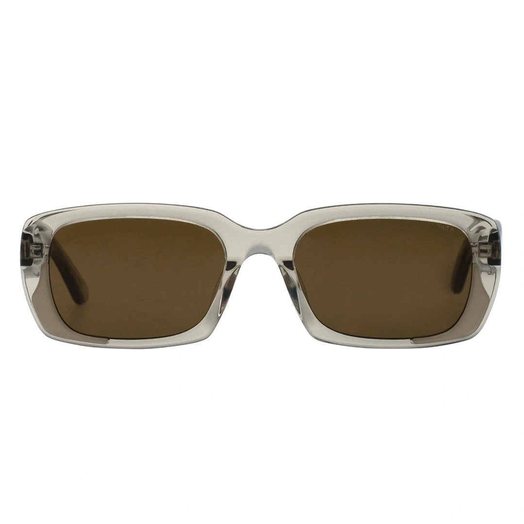 rectangle Sunglasses with clear frame and brown lenses 