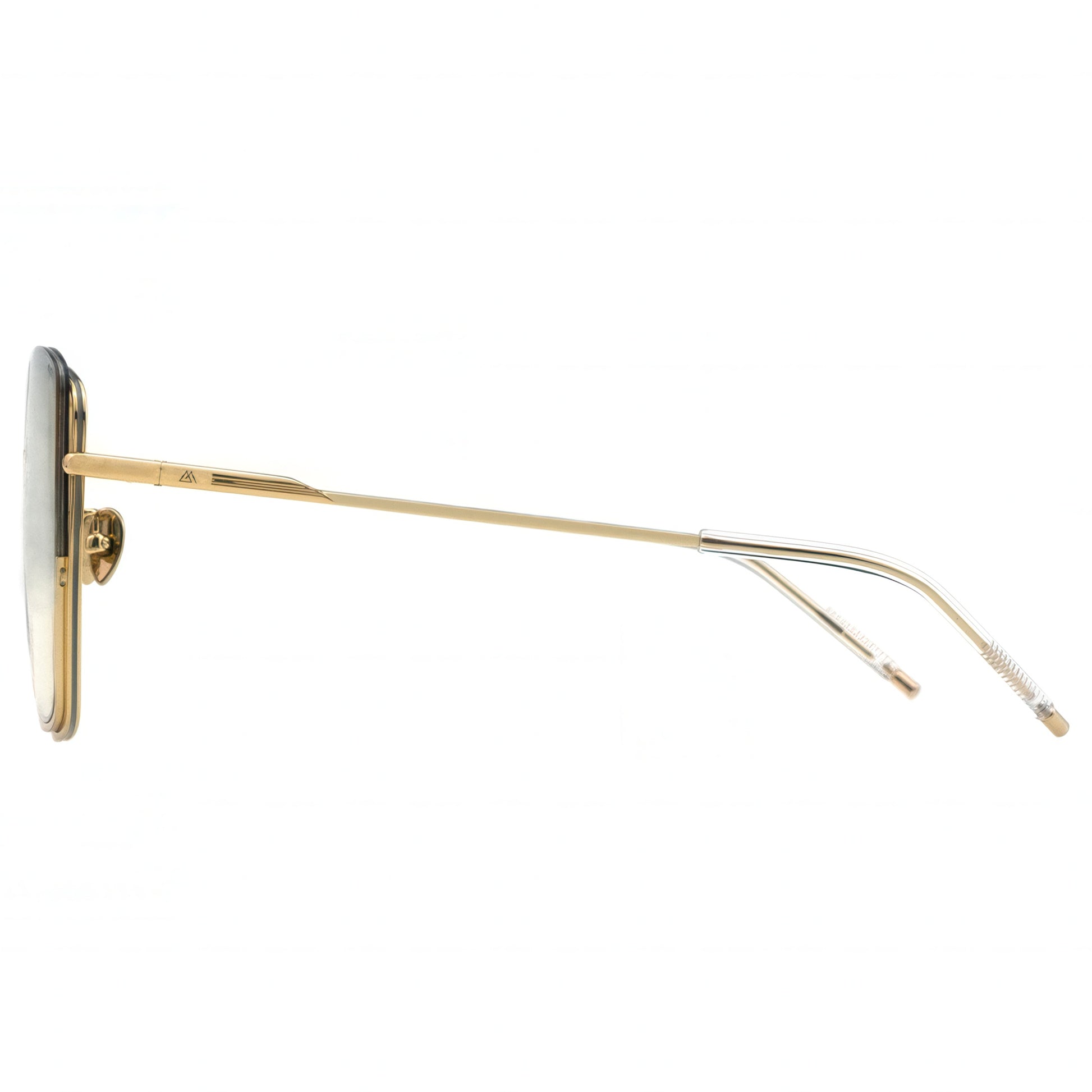 Gold-framed sunglasses on a white background