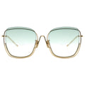 Sunglasses with gold frame and green gradient lenses on a white background