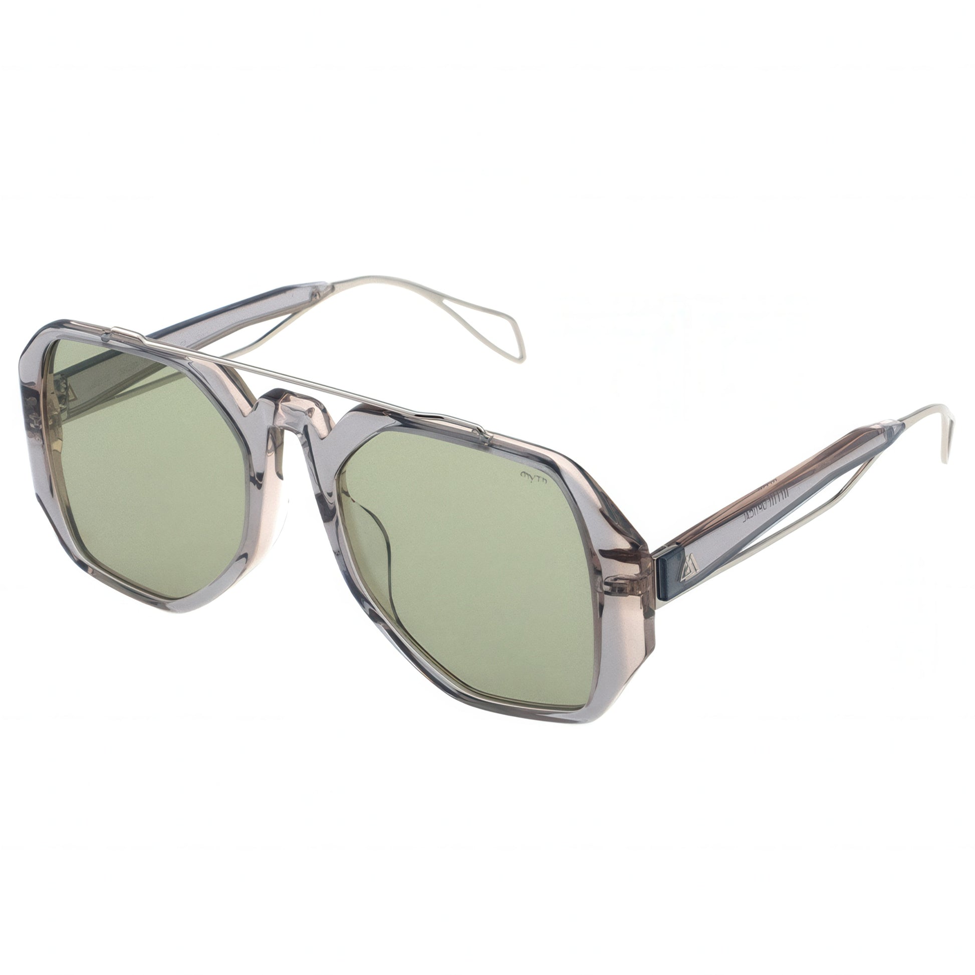 Aviator sunglasses with green lenses and silver frame 