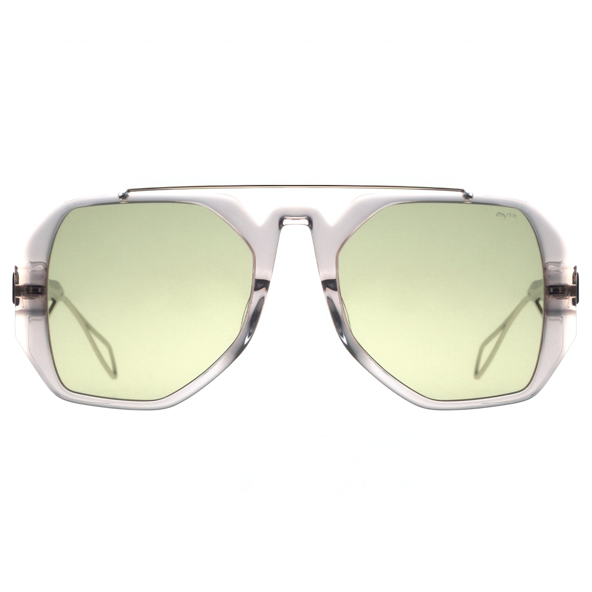 Aviator sunglasses with green lenses and silver frame 