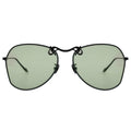 Sunglasses with green lenses and black frames on a white background