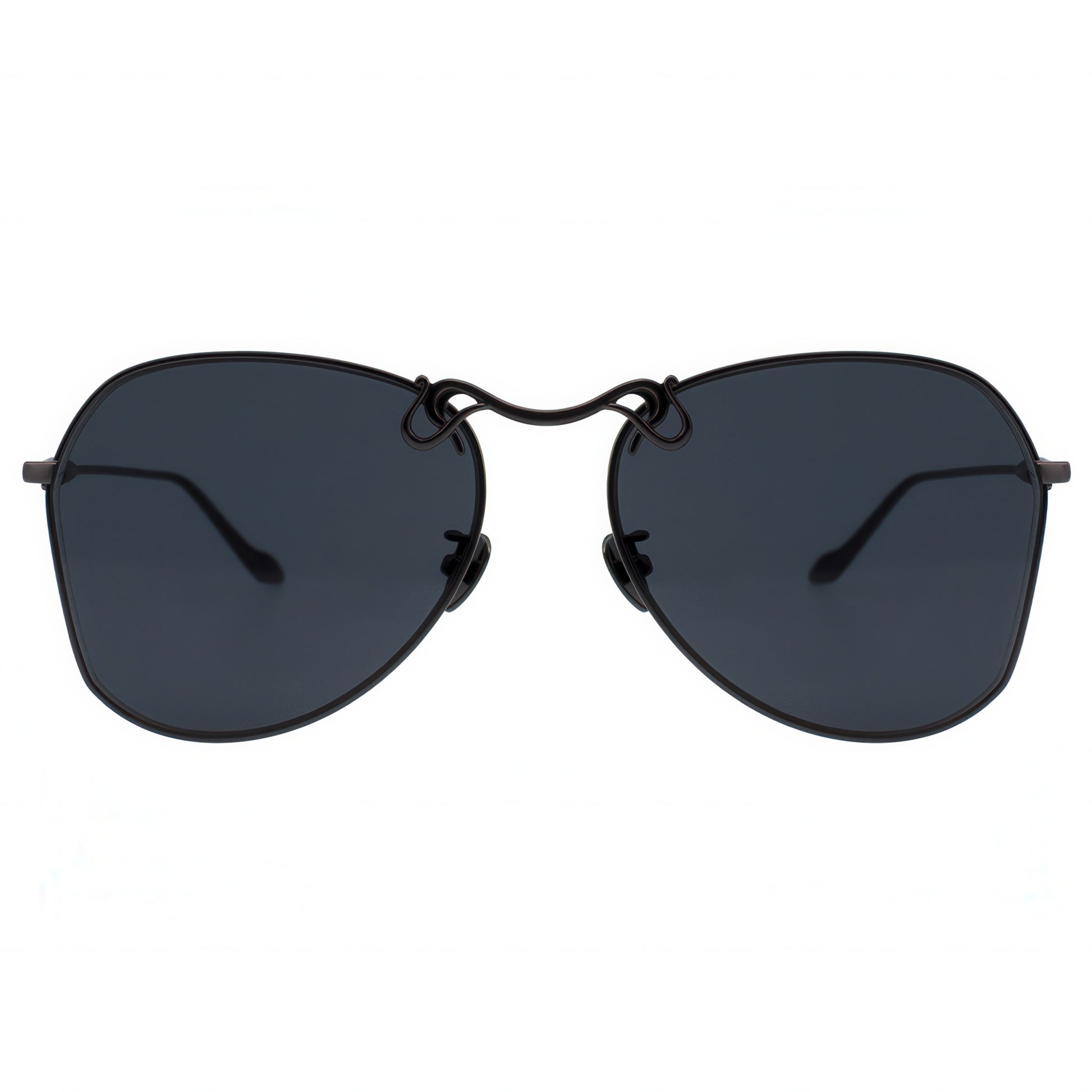 Black sunglasses with dark lenses on a white background
