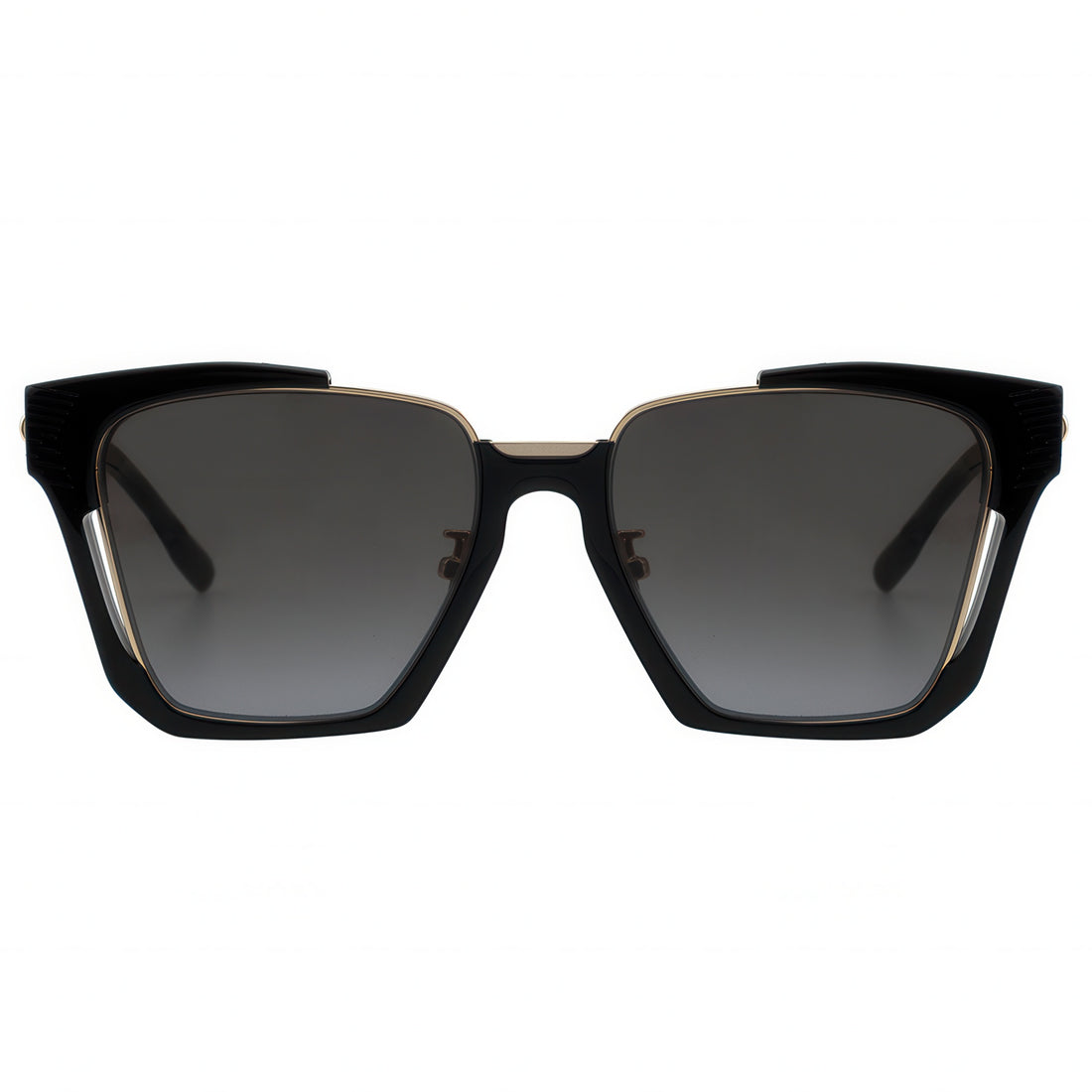 Black sunglasses with dark lenses on a white background