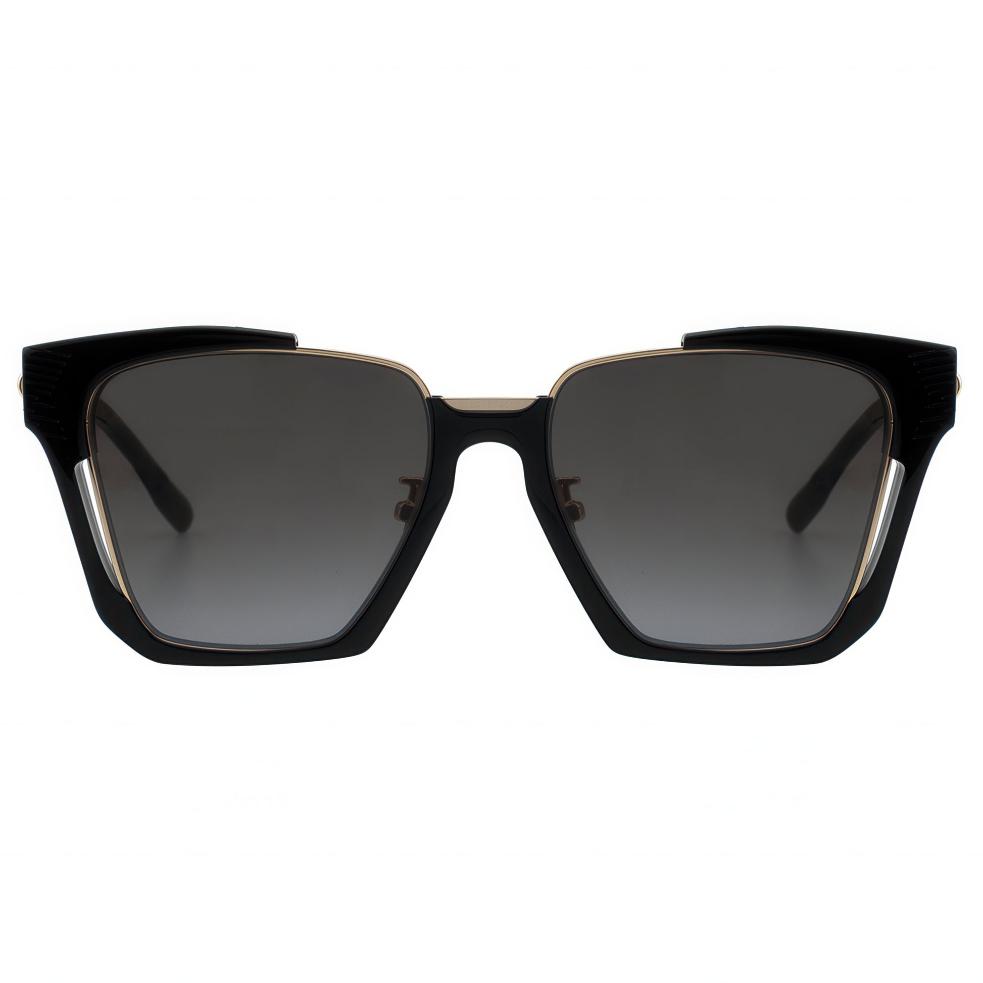Black sunglasses with dark lenses on a white background