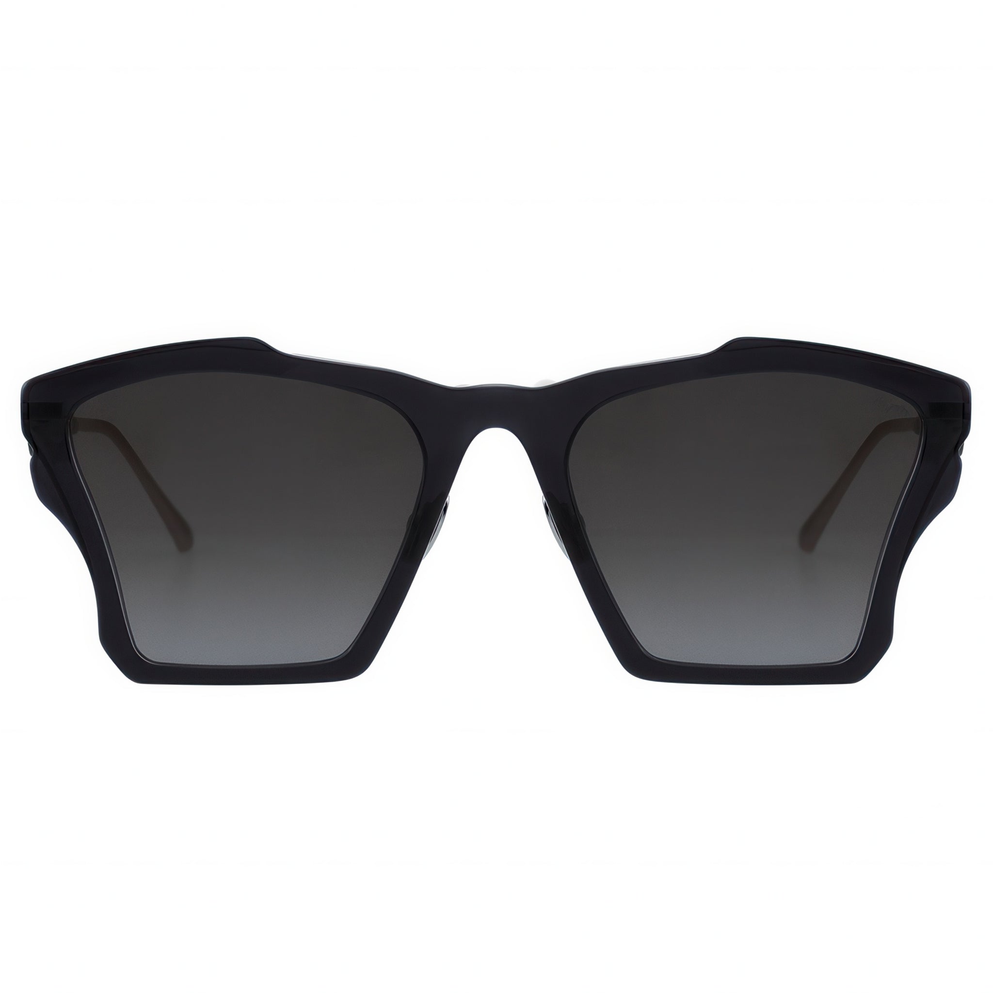 Black sunglasses with dark lenses on a white background