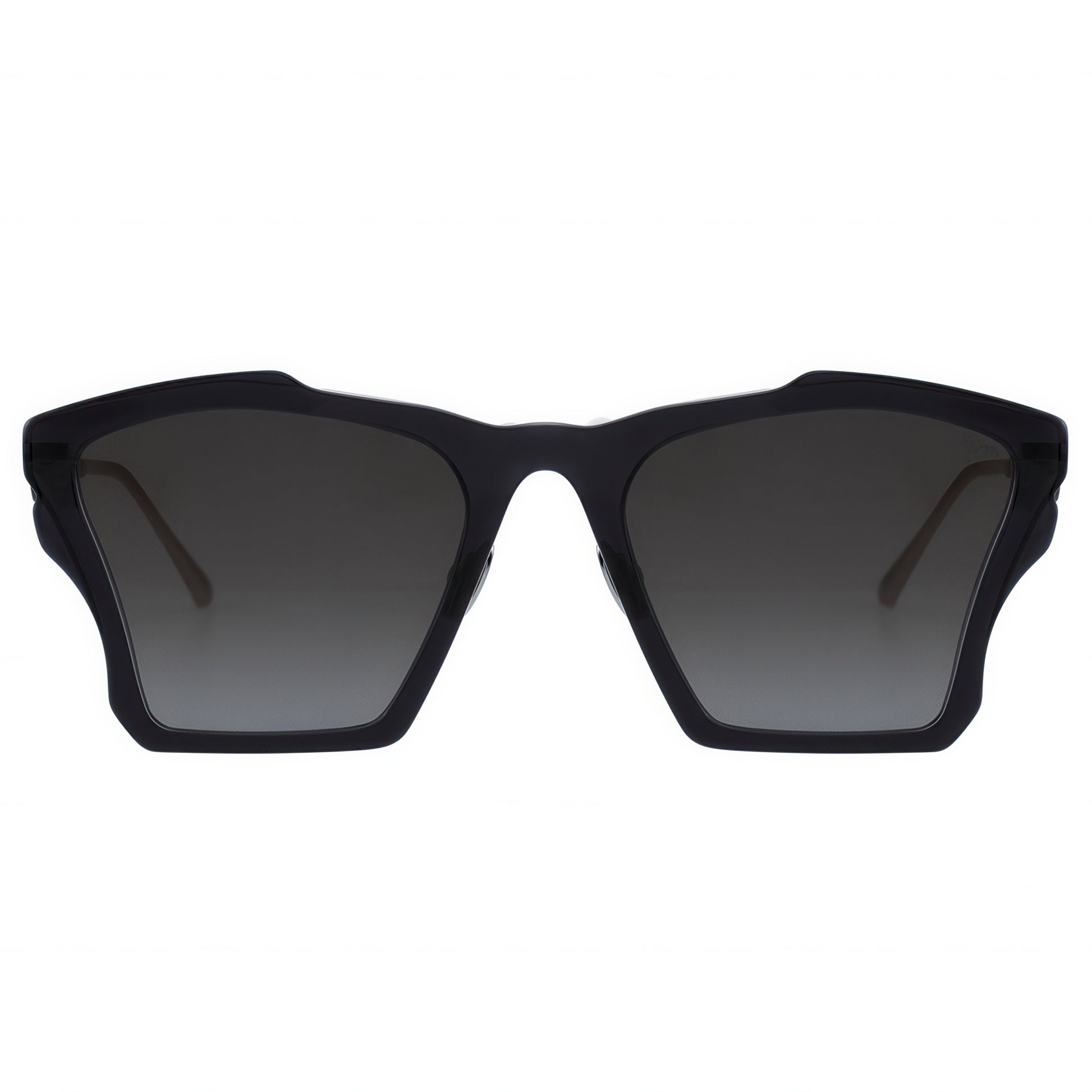 Black sunglasses with dark lenses on a white background
