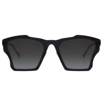 Black sunglasses with dark lenses on a white background