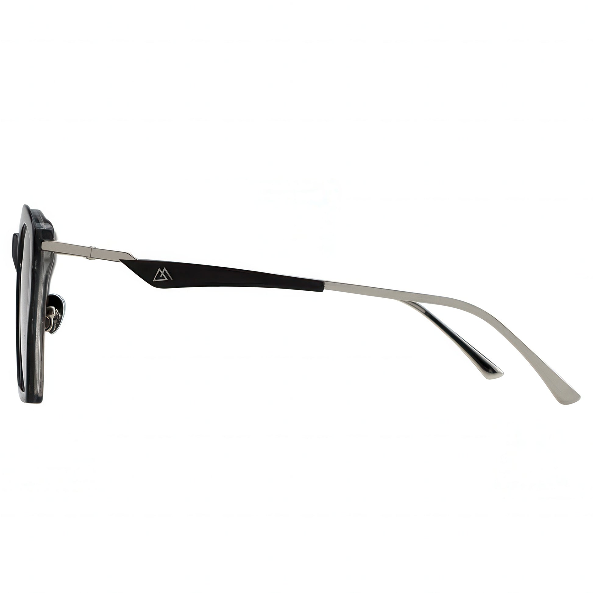 Sunglasses with black and silver frame on a white background