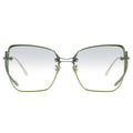 silver sunglasses with green frame on a white background