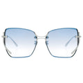 Sunglasses with blue gradient lenses and silver frame on a white background