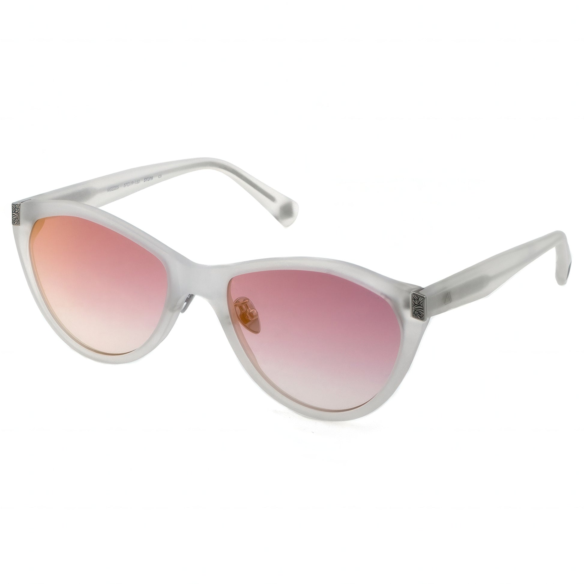Frosted white cat-eye sunglasses with pink gradient lenses