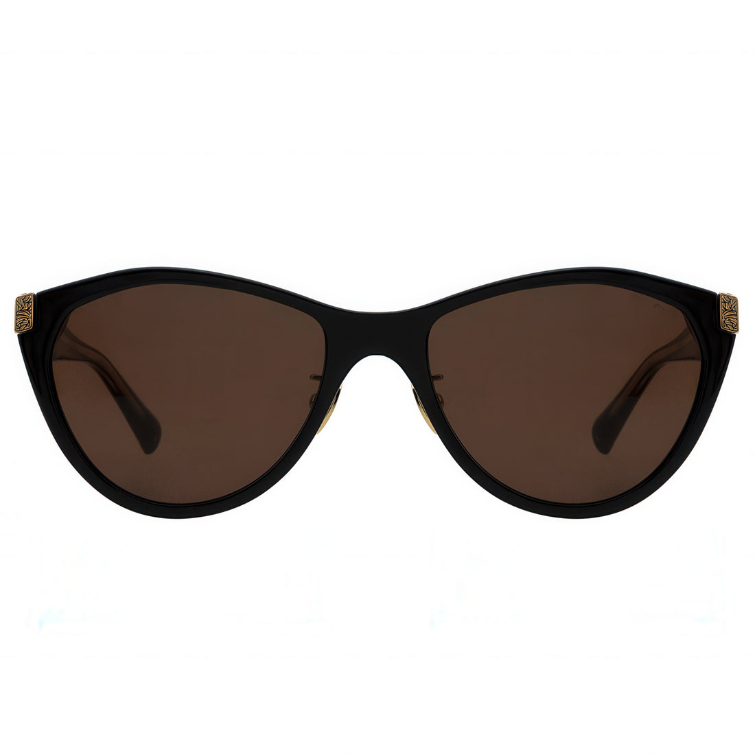 Black cat-eye sunglasses with brown lenses 