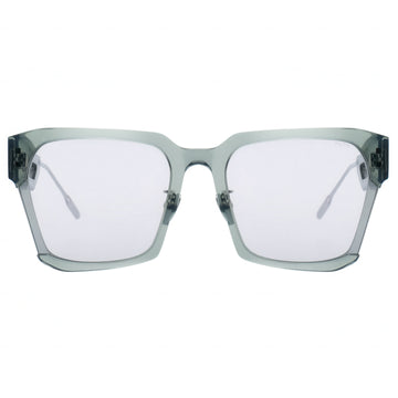 Sunglasses with transparent frame and white lenses on a white background