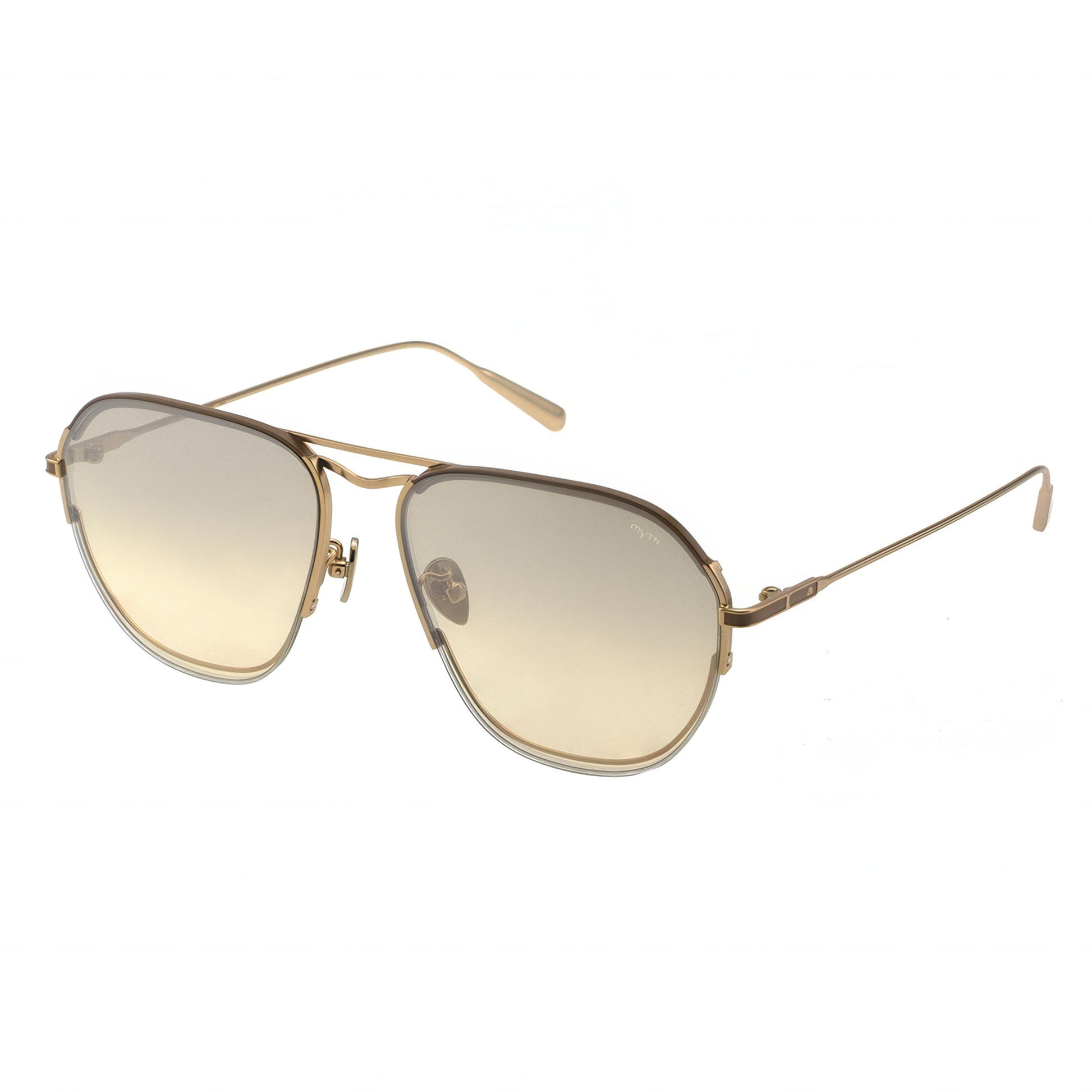 Gold aviator sunglasses with gradient lenses on a white background