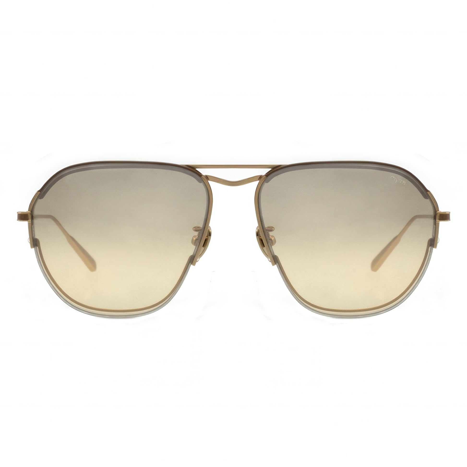 Gold aviator sunglasses with gradient lenses on a white background