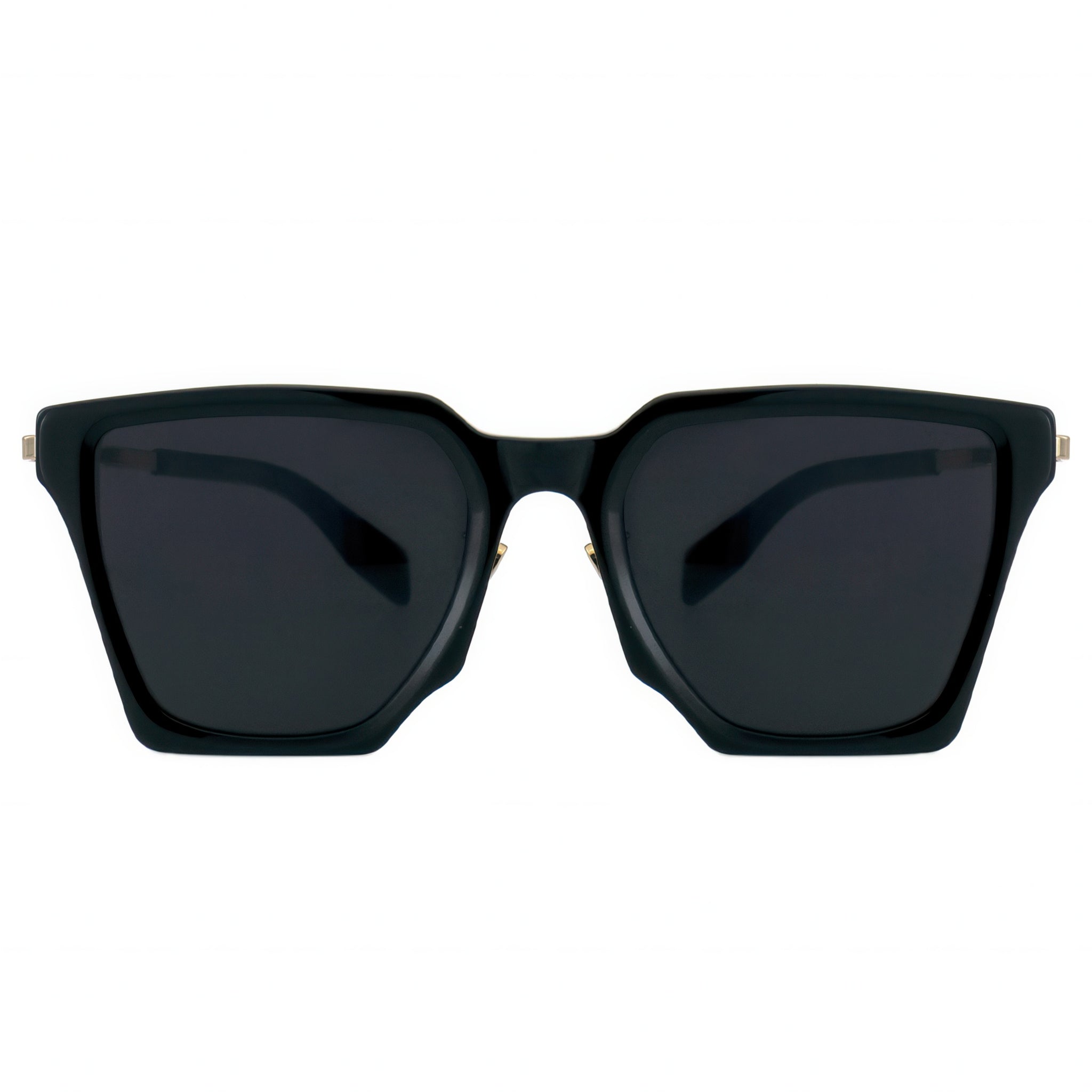 Black sunglasses with dark lenses on a white background