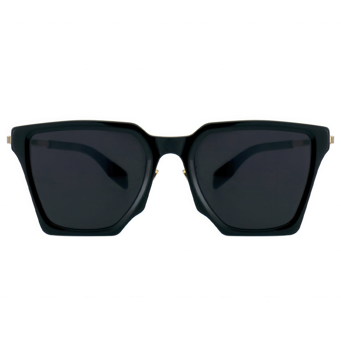 Black sunglasses with dark lenses on a white background