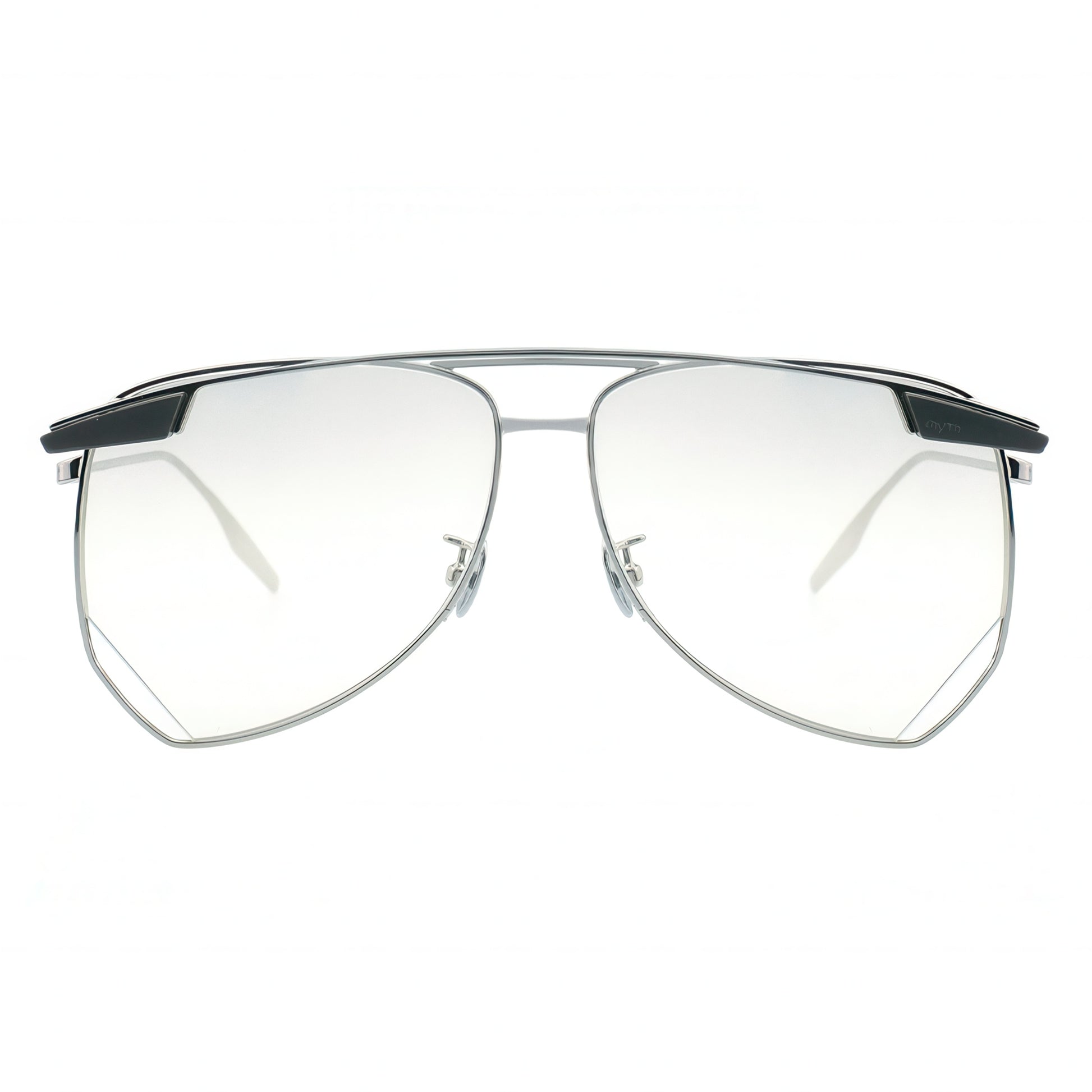 Aviator-style eyeglasses with clear lenses on a white background