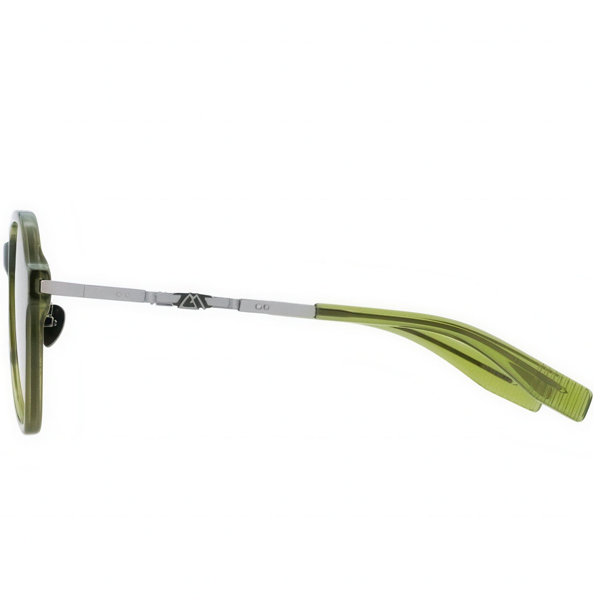 Sunglasses with green arms on a white background