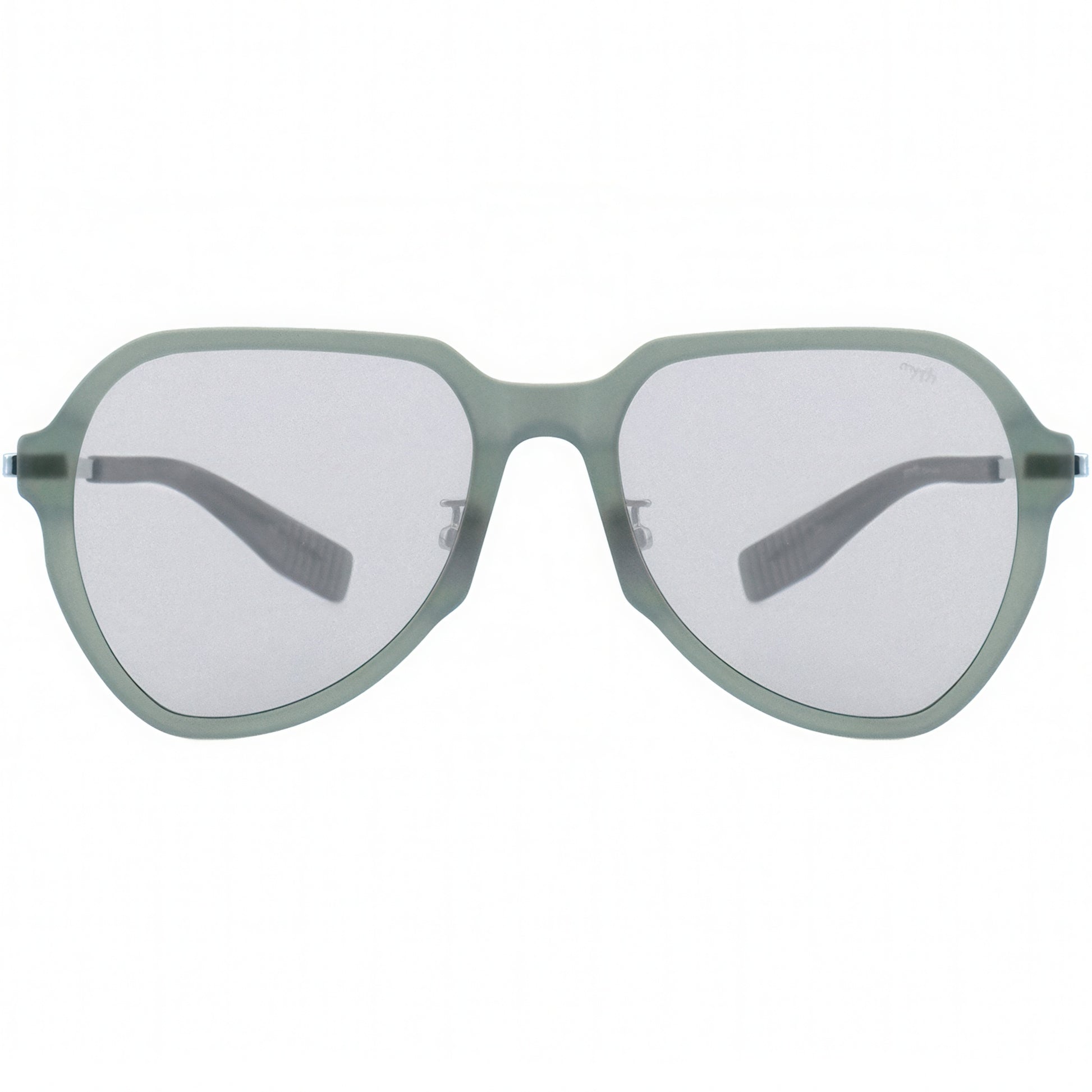 Green sunglasses with a white background