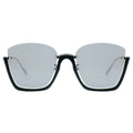 rectangle sunglasses with black bottom rim and silver lenses