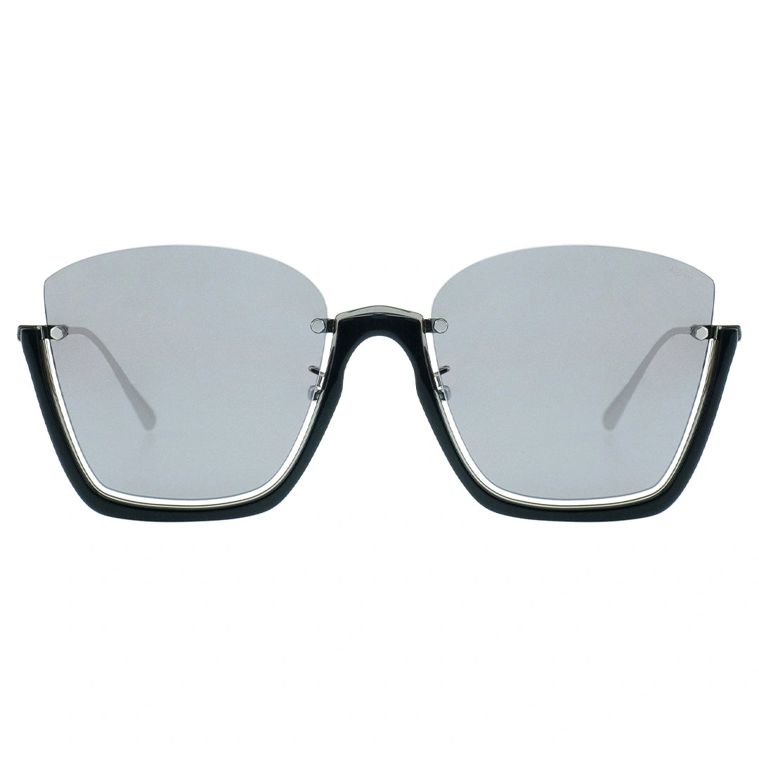 rectangle sunglasses with black bottom rim and silver lenses