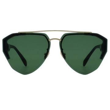 Sunglasses with green lenses and gold frame on a white background