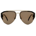Brown lens sunglasses with a black and gold frame on a white background