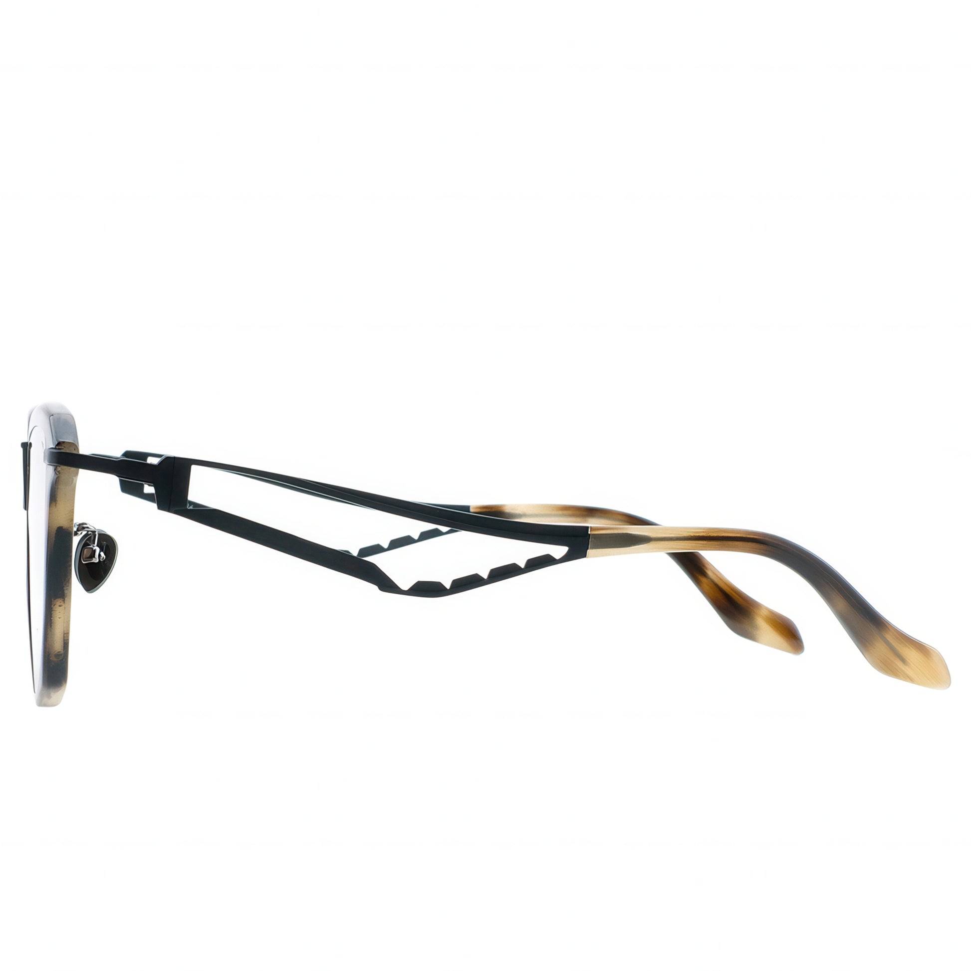 Eyeglasses with a tortoiseshell frame on a white background