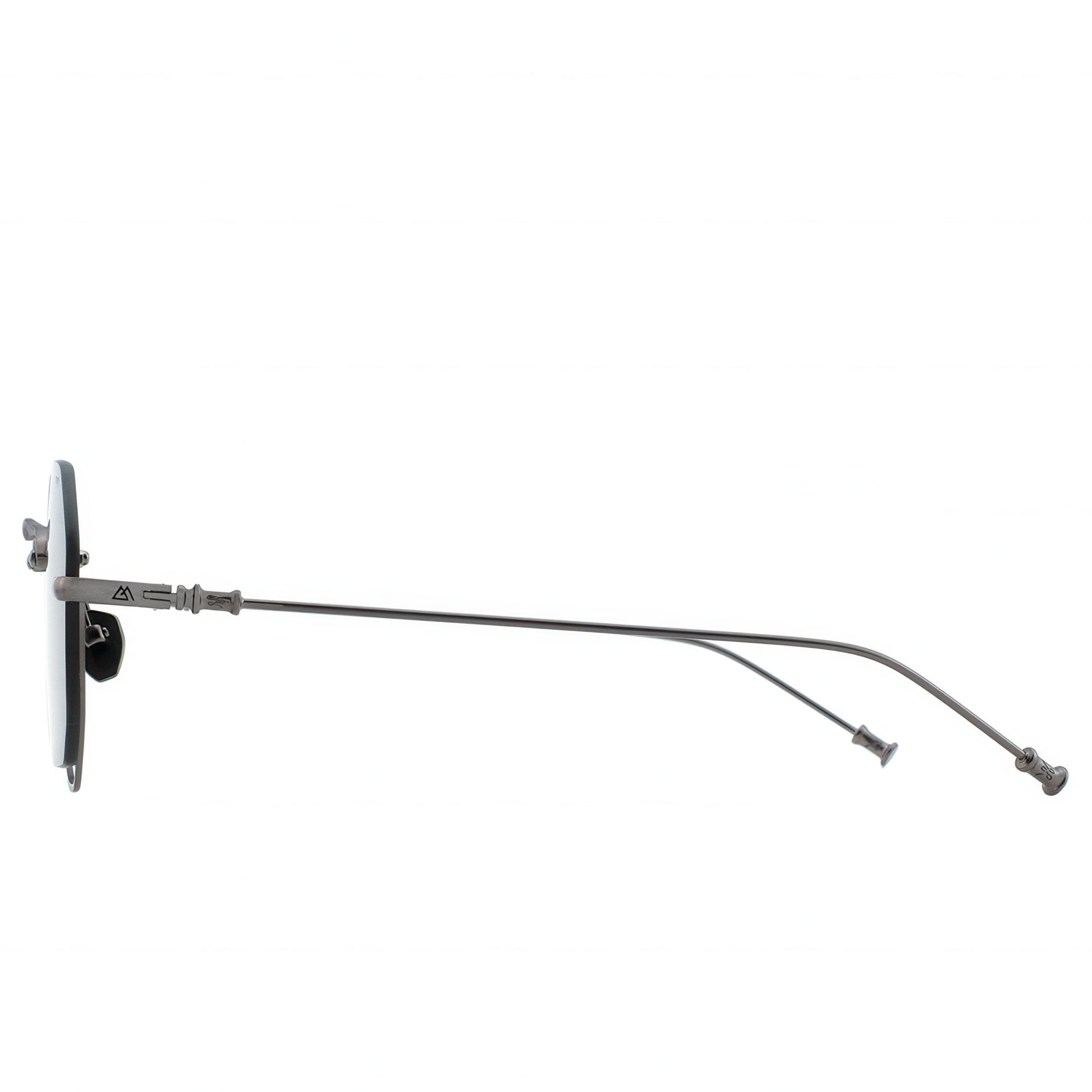 Sunglasses with a thin metallic frame on a white background