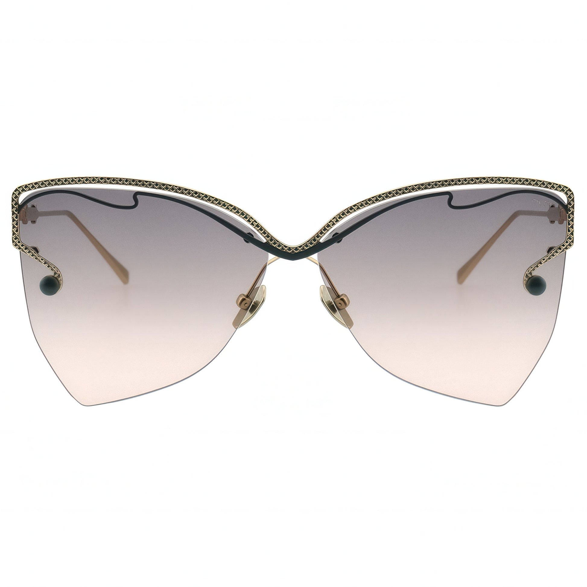 Sunglasses with gradient lenses and gold frame on a white background