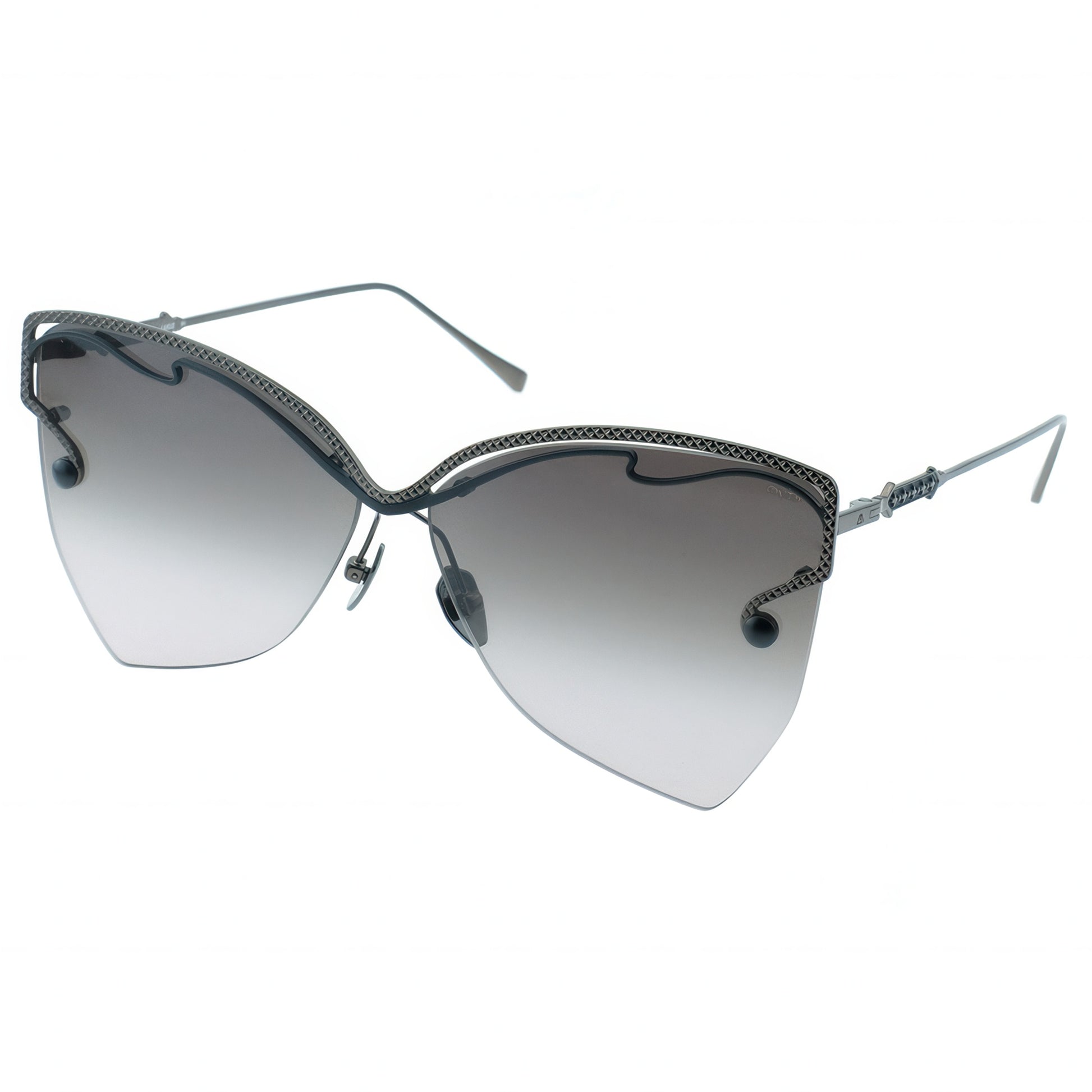 Sunglasses with gradient lenses and decorative frame on a white background