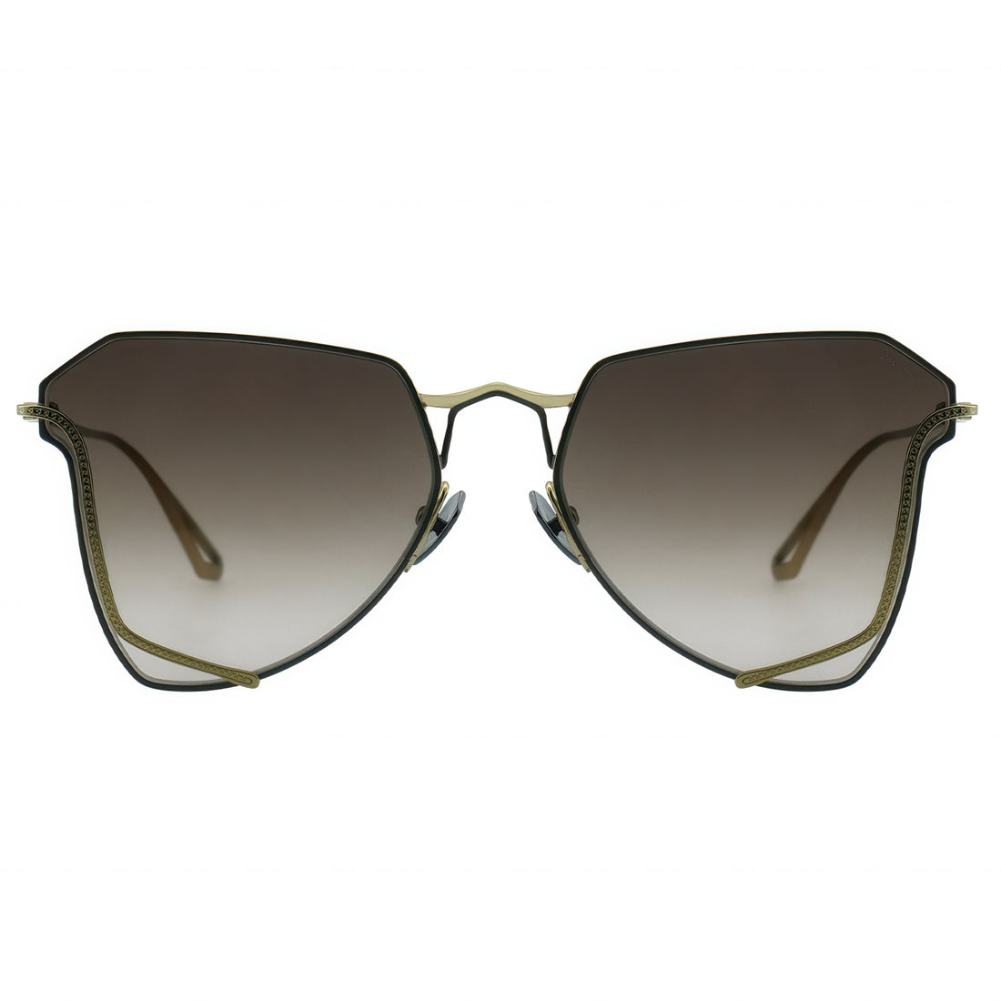 Irregular sunglasses with gradient lenses on a white background