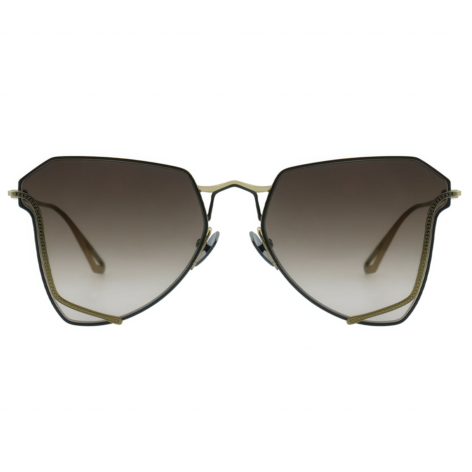 Irregular sunglasses with gradient lenses on a white background