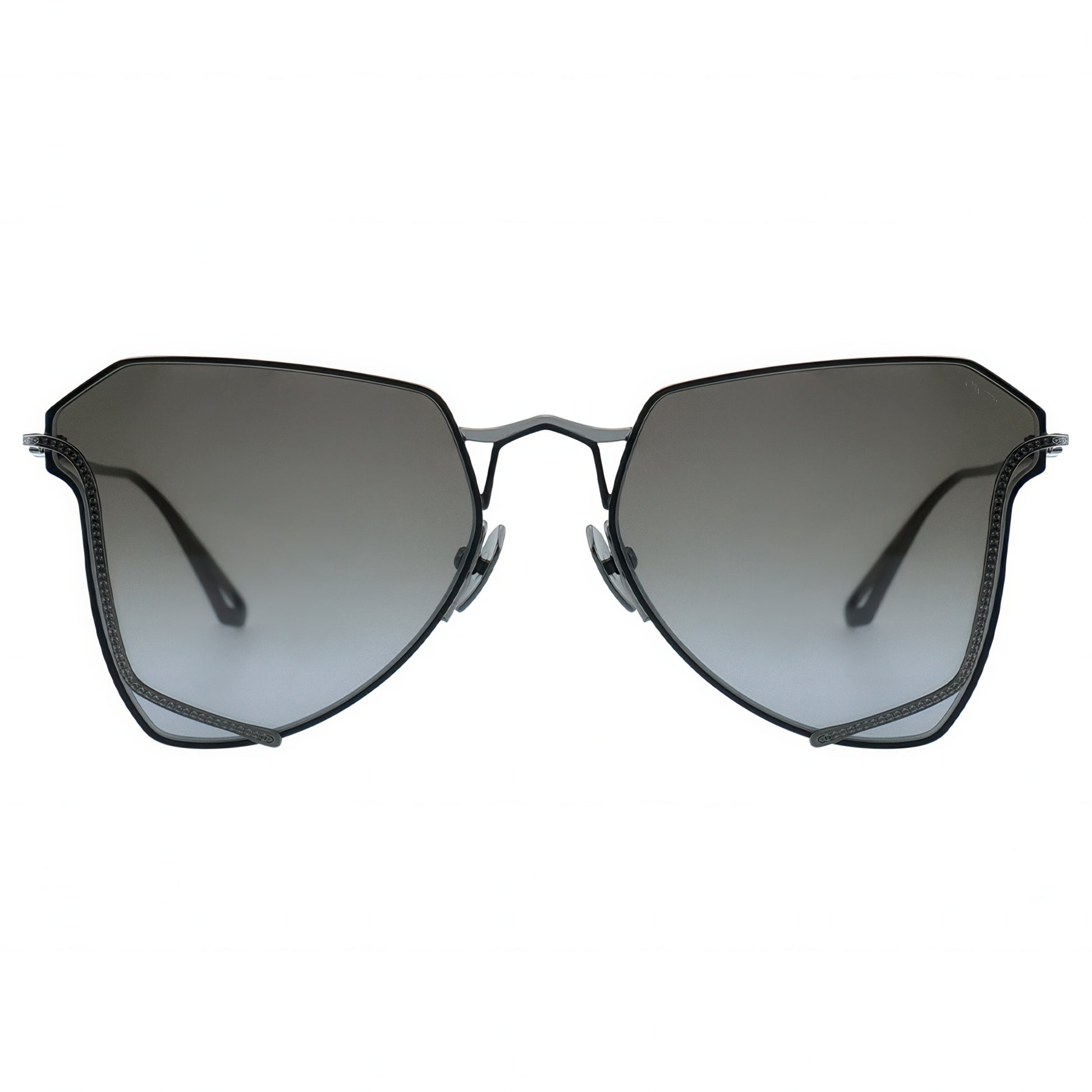 Sunglasses with dark gradient lenses on a white background
