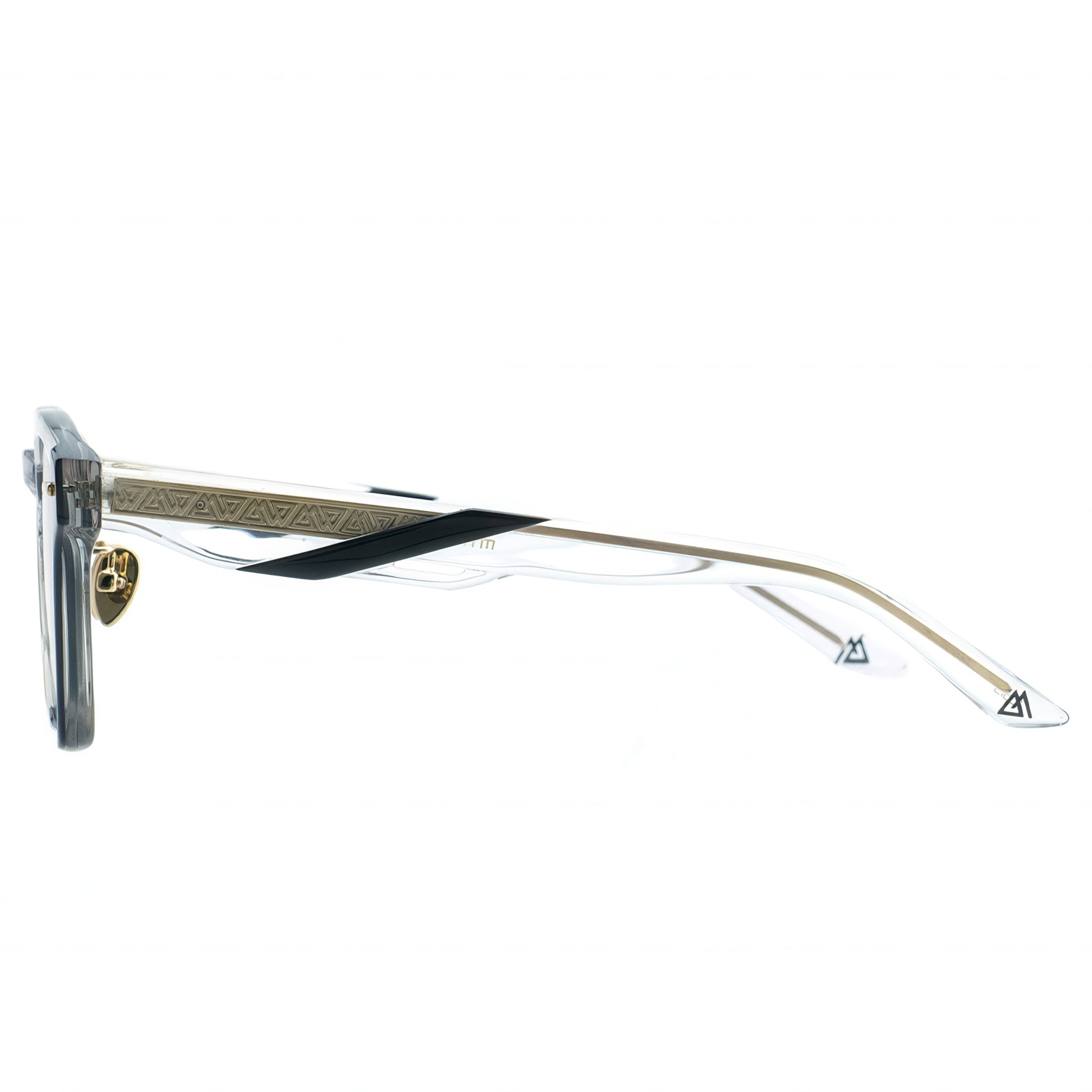 Sunglasses with gold and black frame on a white background