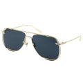 Aviator sunglasses with gold frame and dark lenses on a white background