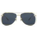 Gold-framed sunglasses with dark lenses on a white background