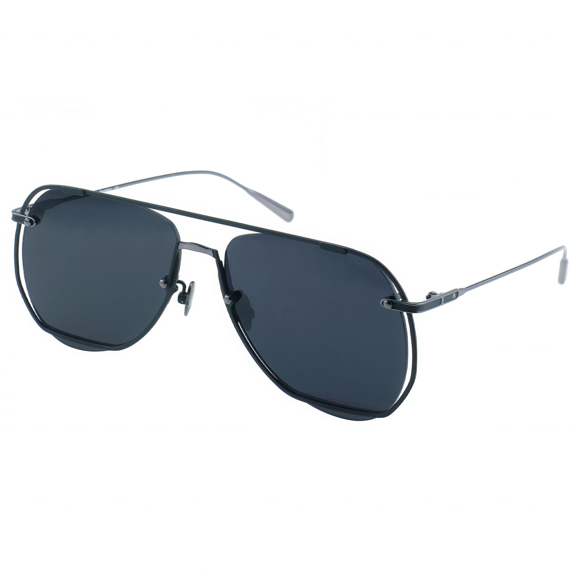 Aviator sunglasses with dark lenses on a white background