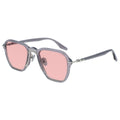 Sunglasses with pink lenses and gray frames on a white background